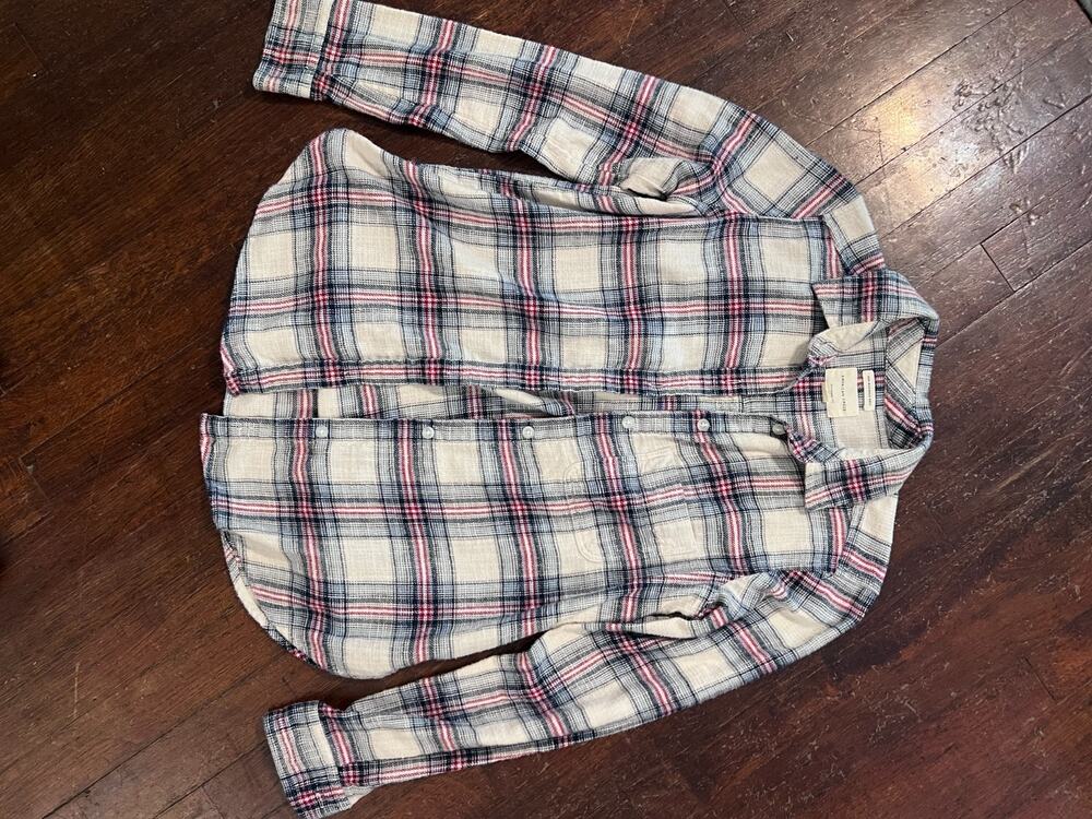 American Eagle Boyfriend Fit Flannel Shirt Womens XS Plaid Long Sleeve Preppy Gr